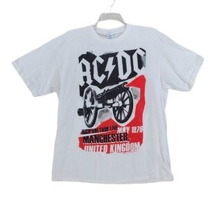 AC/ DC Live Nation White T-Shirt Manchester UK 1976 Mens XL Cotton Crewneck S/S